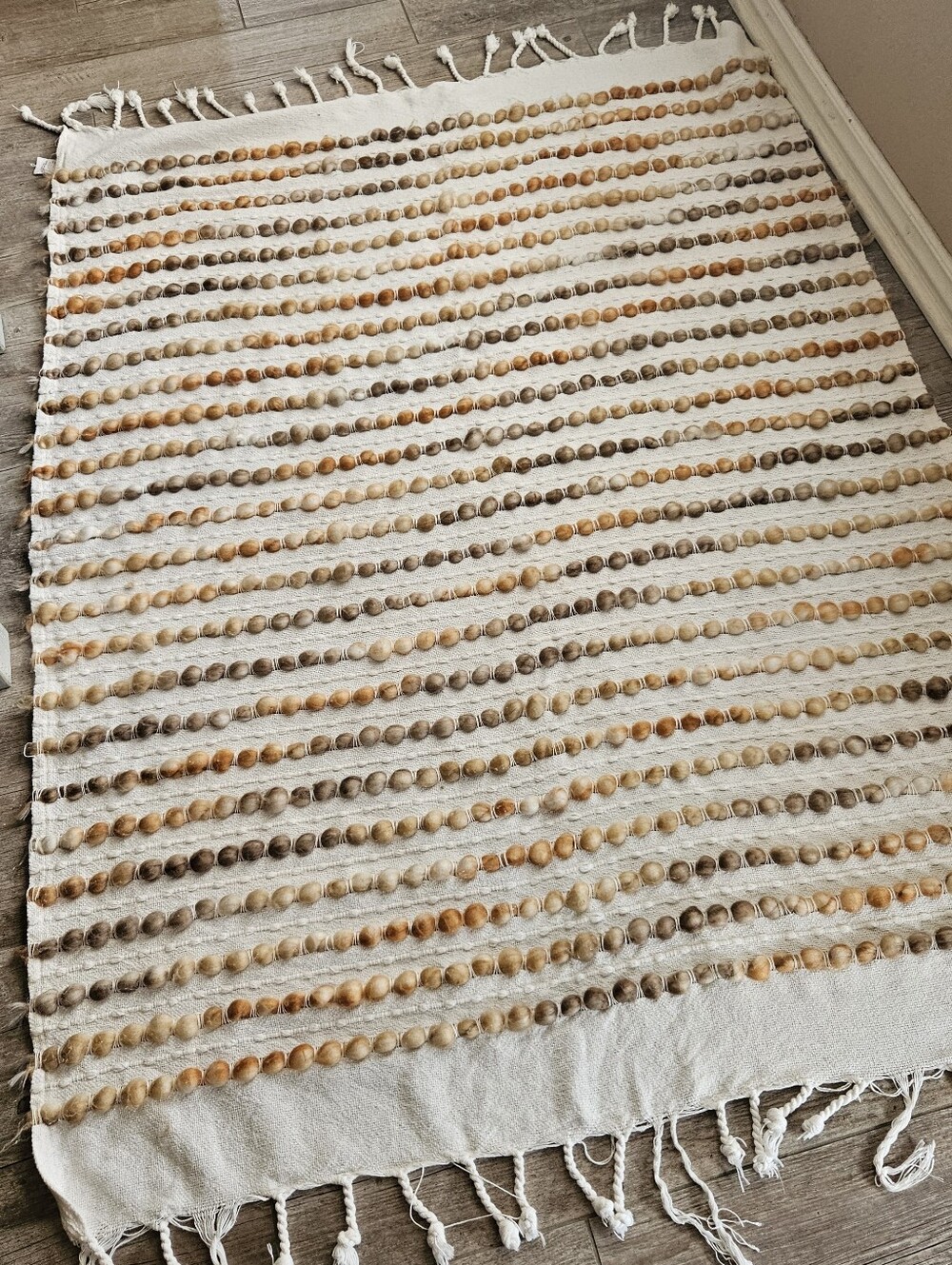 Handwoven Neutral BOHO Accent Blanket - White & Brown